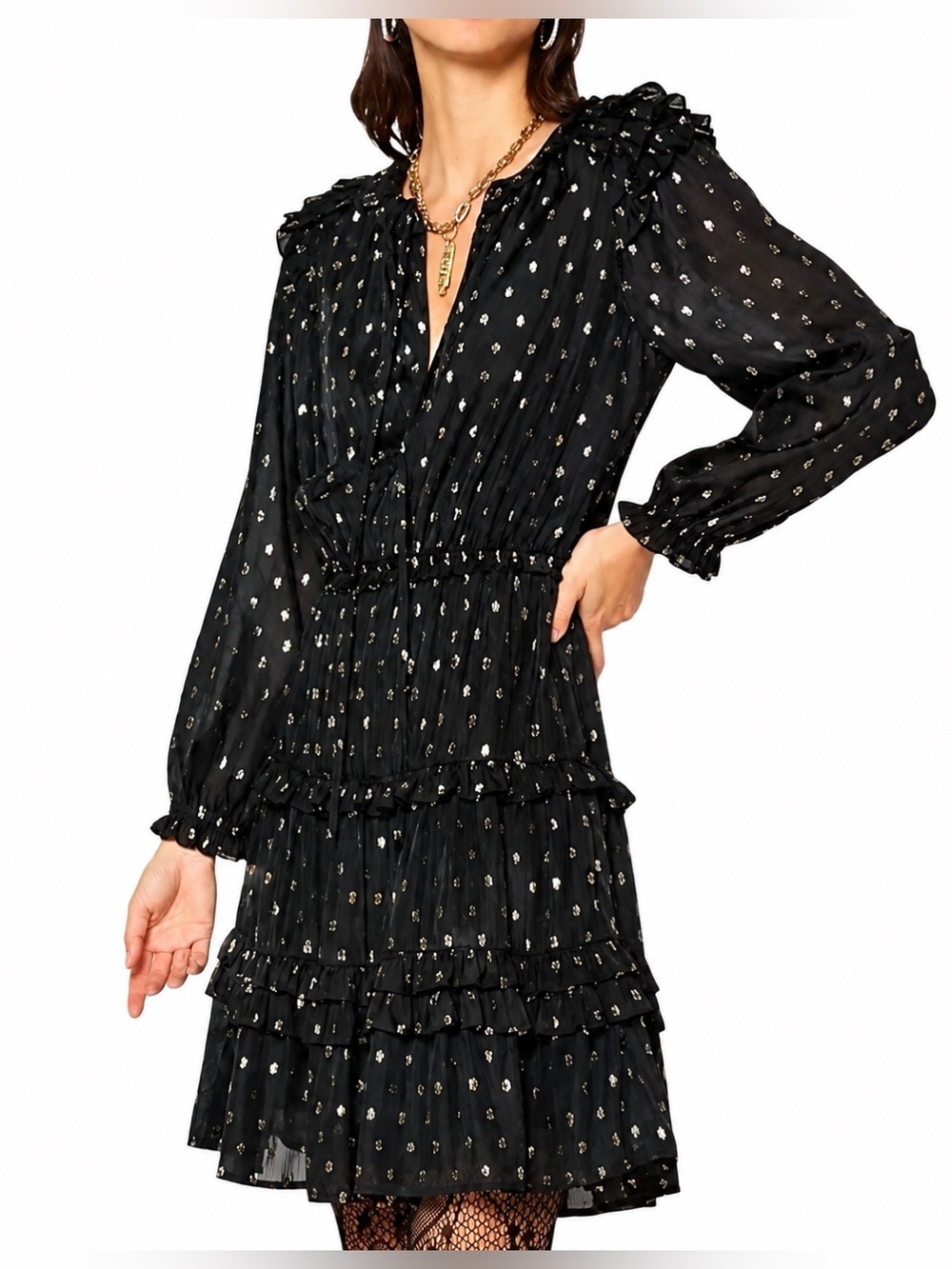 Current Air black/gold metallic polka dot dress, XS